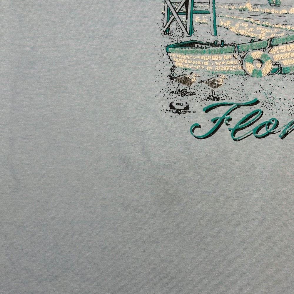 Vintage 1992 Florida Beach Graphic T-Shirt XL Light Blue Single Stitch USA Made - Picture 3 of 10
